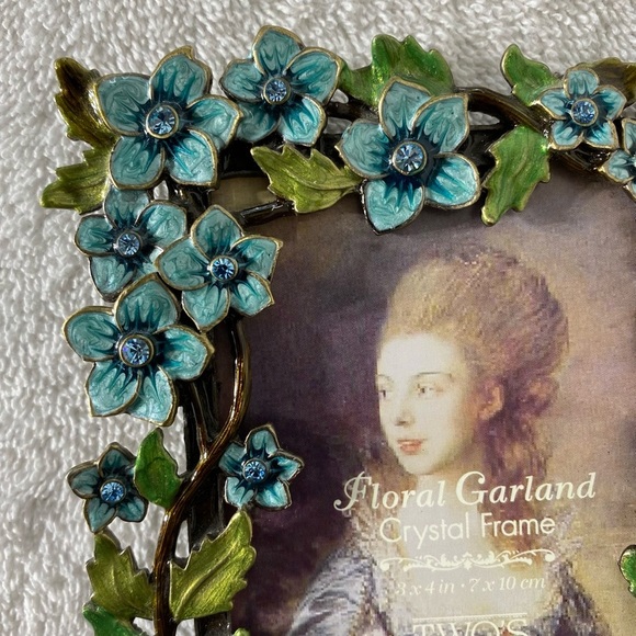 Vintage Two's Company Blue Green Floral Garland Metal Picture Frame - Picture 11 of 12